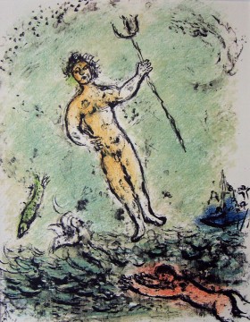 Marc Chagall Painting - Litografía de Poseidón en colores contemporáneo Marc Chagall